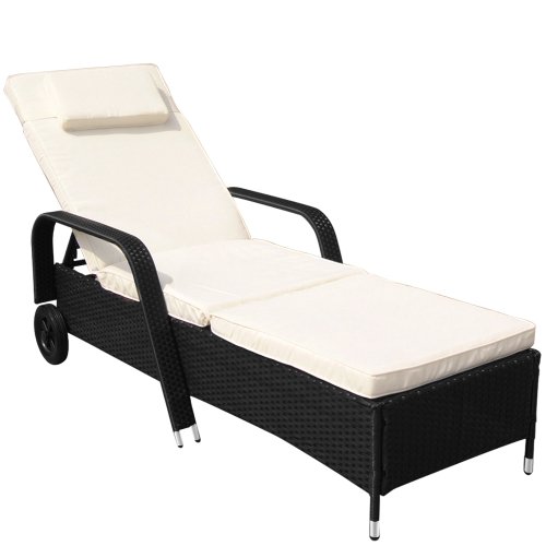 Jago - Bain de soleil - RTSL01schwarz - en résine tressée noir - 213 x 76 x 53 cm et matelas blanc crème
