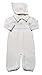 Boy's White Cotton Knit Christening Baptism Longall w/White, Blue, or Gold Cross and Hat