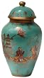 Chinese chinoiserie temple jar with cover - hand painted, turquoise