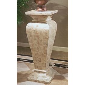 Wood And Fossil Stone Veneered Pedestal by 