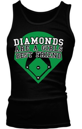 Diamonds Are A Girls Best Friend, Baseball Ladies Junior Fit Tank Top (Black, Medium)