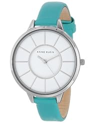 Anne Klein Womens AK/1501WTMT Slim Silver-Tone Case Mint Leather Strap Watch