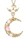 Crescent Moon Necklace Gypsy Cancer Hippie Psychic Vintage Pink Crystal Gold Pendant Fashion Jewelry