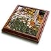 A Flower Garden with White, Orange and Yellow near a Wooden Fence - 8x8 Trivet With 6x6 Ceramic Tile