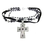 Beaded Necklace with Ribbon and Cross Pendant - 16'