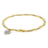10k Yellow Gold Diamond Heart Charm Bracelet (.03 ct)