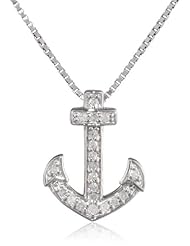 Sterling Silver 1/10cttw Diamond Anchor Pendant Necklace, 18"