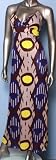 Exotic Birds Eye Graphic Print Spaghetti Strap Halter Maxi / Long Dress