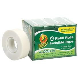 Duck Acid Free Invisible Stationery Tape, Matte Finish, 4 Refill Rolls, 3/4 in. W x 1000 in. L, 00-21064