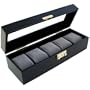 Compact Black Watch Case Storage Box With Clear Top Holds 5 Watches