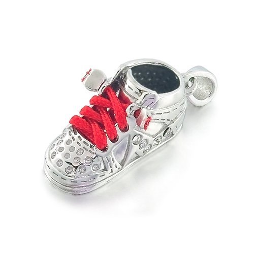Bling Jewelry 925 Sterling Silver Hi Top Sneaker Baby Shoe Charm Pendant Red Shoe Lace product image