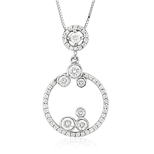 14k White Gold Circle Cluster Drop Diamond Pendant Necklace - 0.50 carat
