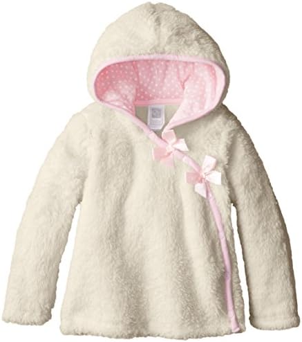 QT Baby Baby Girls' Pretty Bow Fleece Jacket with Polka Dot Jersey Hood Lining, Winter White, 24 Months