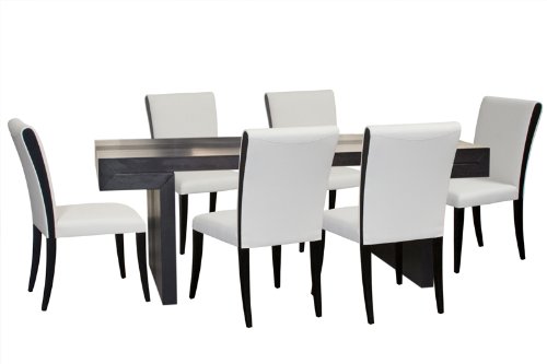 84 Inch Rectangle Dining Table with Hand Carved Detail with Six Taupe Bonded Leather Side Chairs by Diamond Sofa