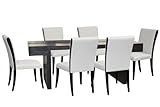 IMAGE OF Diamond Sofa - 84 Inch Rectangle Dining Table in Dark Walnut with Hand Carved Detail with Six Taupe