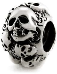 Genuine Ohm Beads (TM) Product. 925 Sterling Silver Skulls Threaded European Spacer Bead Charm. 100% Satisfaction Guaranteed.