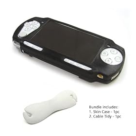 Sony PlayStation Portable Slim (PSP) JAVOSkin (Black) + JAVOedge Cable Tidy (White) Bundle