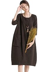 Polyester Round Neck Striped Print  Dress