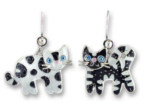 Feline Friends Black & White Sterling Silver & Enamel Earrings by Zarah