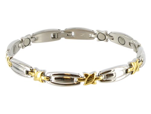Two Tone Stainless Steel Magnetic Link Bracelet 7.5