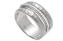 14K White Gold Hand-Crafted Matte-Finish Hammered-Finish Designer Ring, Enhanced with Pave Set Diamonds.