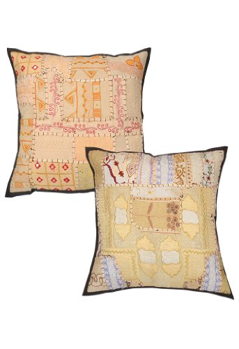 Imagen principal de Cojín decorativo hecho a mano de algodón cover set Adorna con tamaño de trabajo de bordado y parche de 16 x 16 pulgadas Juego de 2 piezas