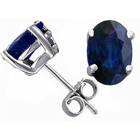 2.00 cttw 14k Gold Genuine Oval Sapphire Earring Studs in 14k White Gold