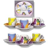 6pc Espresso Coffee Cups and Saucers in a Cat Design in presentation box.  from GiftsLine
