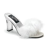 White Marabou Slipper Shoes 3.25 inch Square High Heels