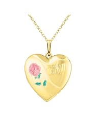 Gold over silver SS & Yg Plated Heart Shaped Locket w/ Rose "Mom" Necklace