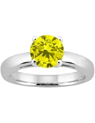 1.10 Ct Round Canary SI1/SI2 Diamond 14K White Gold Solitaire Ring