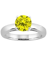 1.10 Ct Round Canary SI1/SI2 Diamond 18K White Gold Solitaire Ring