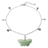 Natural Grade A Jadeite Jade Springtime Butterfly Beaded Platinum Over Sterling Silver Bracelet 6.5" with 1" Chain Extender
