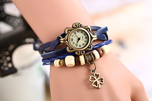 Liroyal Quartz Stylish Weave WRAP Around Leather Bracelet Lady Woman Wrist Watch(Four Leaf Clover)