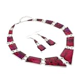 Pink Abalone Inlay Necklace and Earrings Set in Square Style - 2.5'' Earrings, 16-18'' Adjustable Necklace