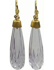 De Buman 18k Yellow Gold Genuine Amethyst and Diamond Earrings