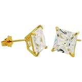 14K Gold 1 3/4 Carat Size (7 mm ea) Princess Cut Cubic Zirconia Stud Earrings