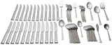 Wallace Silver 18/10 Continental Satin Metropolitin 77-Piece Placesetting with 5-Piece Hostess Set, Bonus Steak Knives and Wood Caddy, Service for 12