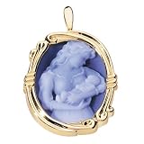 14K Yellow Gold Mother Holding Her Child Cameo Oval Pin / Pendant - 1 1/4 x 7/8