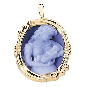 14K Yellow Gold Mother Holding Her Child Cameo Oval Pin Pendant - 1 1 4 x 7 8 by Netaya