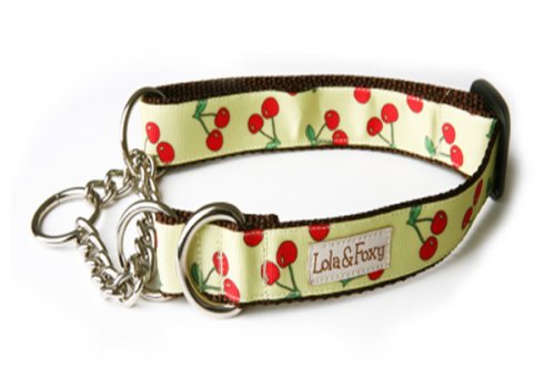 Lola & Foxy Lemon Cherry Martingale Dog Collar, 1″  Wide, Large (13″-20″ Neck Size)