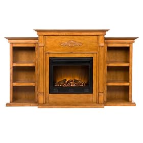 Thompson Electric Fireplace with Bookcases - Plantation Oak