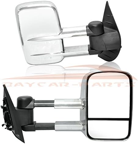 Side Mirror w/Chrome For 07-13 Chevy/GMC Silverado/Sierra Manual Towing Mirror Pair (08 09 10 11 12 models Just Fit 07 New Body Style)