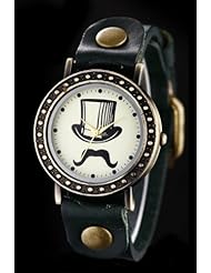 Youyoupifa Ladies Round Face Lovely Magic Alloy Geen Leather Strap Quartz Movement Wrist Watch