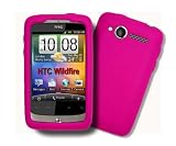 HTC Wildfire BEE, 6225 4G HOT PINK Silicone Case, Rubber Skin Cover, Soft Jelly Housing Plus White Wristband