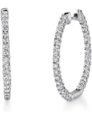 14k White Gold 1.42 Ctw Diamond Hoop Earrings