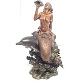 Mermaid Riding Dolphin Statue Bronze Finish Gorgeous