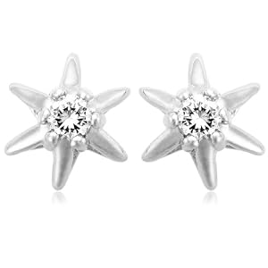 14k White Gold Diamond Starburst Earrings (.12 cttw, J Color, I2 Clarity)