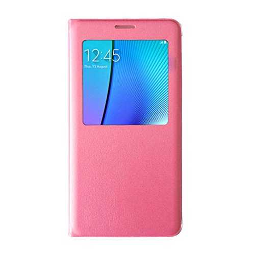 Galaxy Note 5 Case, Towallmark Luxury [Window Flip] Faux Leather Case Cover (Red)