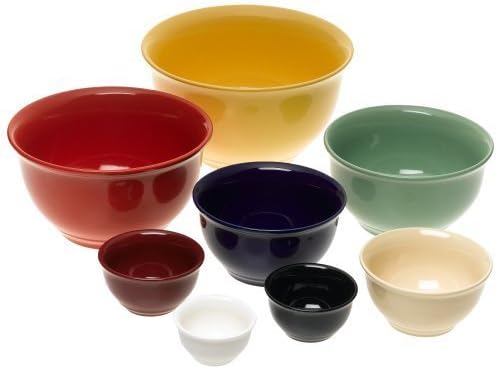 Set of 8 - Stoneware Nesting Mixing Bowl Set, Rainbow Colors